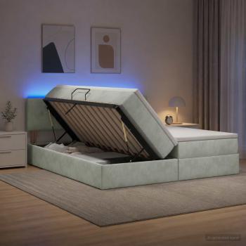 LED-Speicherbett mit Matratze Hellgrau 180 x 200 cm Samt