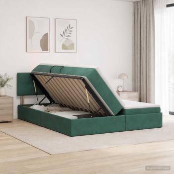 ARDEBO.de - LED-Speicherbett mit Matratze Dunkelgrün 180 x 200 cm Samt