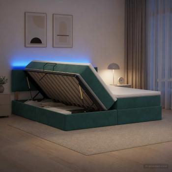 LED-Speicherbett mit Matratze Dunkelgrün 180 x 200 cm Samt