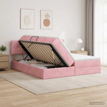 ARDEBO.de - LED-Speicherbett mit Matratze Rosa 180 x 200 cm Samt
