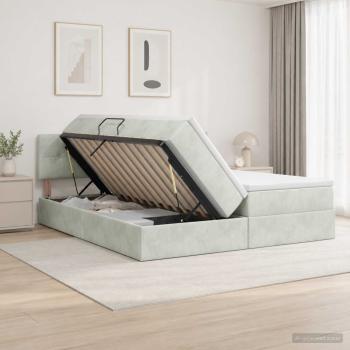 ARDEBO.de - LED-Speicherbett mit Matratze Hellgrau 200 x 200 cm Samt
