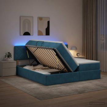 ARDEBO.de - LED-Speicherbett mit Matratze Dunkelblau 200 x 200 cm Samt