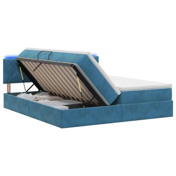 LED-Speicherbett mit Matratze Dunkelblau 200 x 200 cm Samt