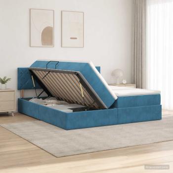 LED-Speicherbett mit Matratze Dunkelblau 200 x 200 cm Samt