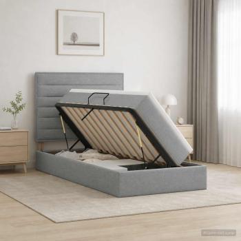 ARDEBO.de - Aufbewahrungsbett mit Matratze Hellgrau 100 x 200 cm Stoff