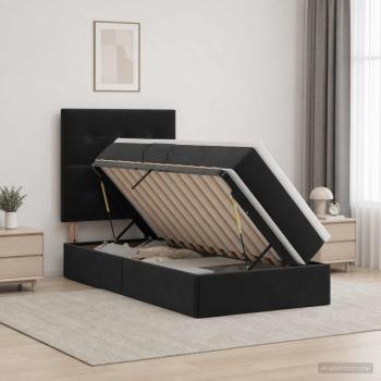 ARDEBO.de - Aufbewahrungsbett mit Matratze Schwarz 90 x 200 cm Samt