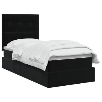 Aufbewahrungsbett mit Matratze Schwarz 90 x 200 cm Samt