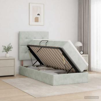 ARDEBO.de - Aufbewahrungsbett mit Matratze Hellgrau 100 x 200 cm Samt