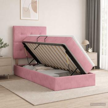ARDEBO.de - Aufbewahrungsbett mit Matratze Rosa 100 x 200 cm Samt