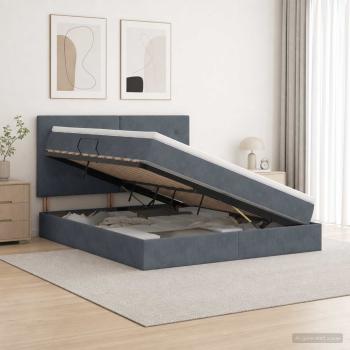 ARDEBO.de - Aufbewahrungsbett mit Matratze Dunkelgrau 160 x 200 cm Samt