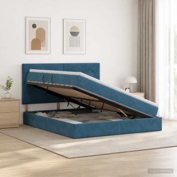 ARDEBO.de - Aufbewahrungsbett mit Matratze Dunkelblau 180 x 200 cm Samt
