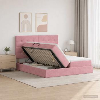 ARDEBO.de - Aufbewahrungsbett mit Kopfteil Rosa 180 x 200 cm Samt