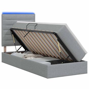 LED-Speicherbett mit Matratze Hellgrau 100 x 200 cm Stoff