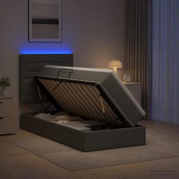 ARDEBO.de - LED-Speicherbett mit Matratze Dunkelgrau 100 x 200 cm Stoff