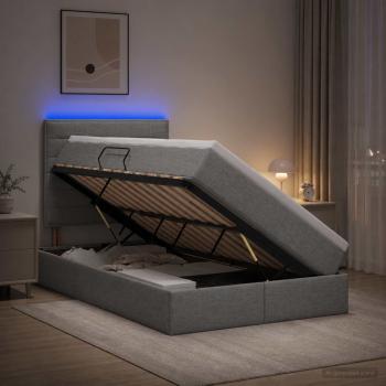 ARDEBO.de - LED-Speicherbett mit Matratze Hellgrau 120 x 200 cm Stoff
