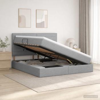 ARDEBO.de - LED-Speicherbett mit Matratze Hellgrau 140 x 200 cm Stoff