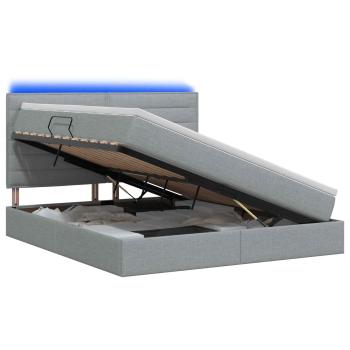 LED-Speicherbett mit Matratze Hellgrau 140 x 200 cm Stoff