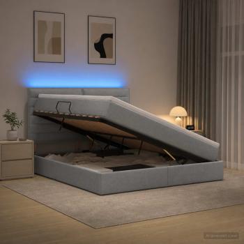 LED-Speicherbett mit Matratze Hellgrau 140 x 200 cm Stoff