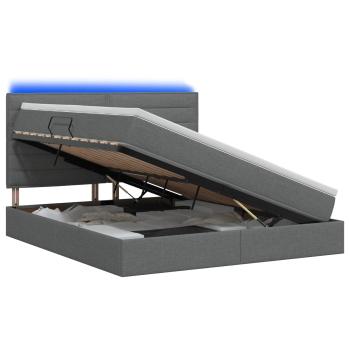 LED-Speicherbett mit Matratze Dunkelgrau 160 x 200 cm Stoff