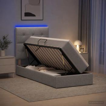 ARDEBO.de - LED-Speicherbett mit Matratze Hellgrau 90 x 190 cm Stoff