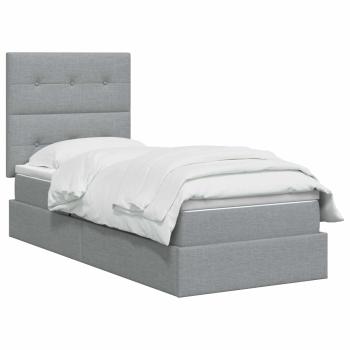LED-Speicherbett mit Matratze Hellgrau 90 x 190 cm Stoff