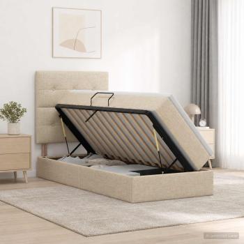 LED-Speicherbett mit Matratze Creme 90 x 190 cm Stoff