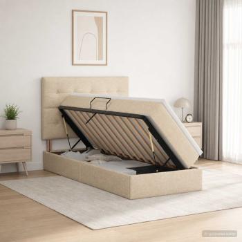LED-Speicherbett mit Matratze Creme 90 x 190 cm Stoff