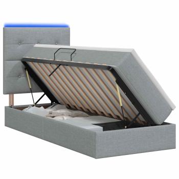 LED-Speicherbett mit Matratze Hellgrau 90 x 200 cm Stoff