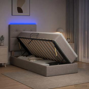 ARDEBO.de - LED-Speicherbett mit Matratze Taupe 90 x 200 cm Stoff
