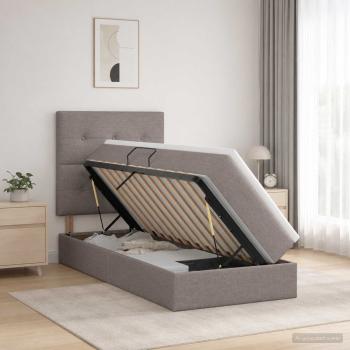 LED-Speicherbett mit Matratze Taupe 90 x 200 cm Stoff