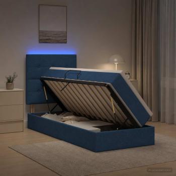 LED-Speicherbett mit Matratze Blau 100 x 200 cm Stoff