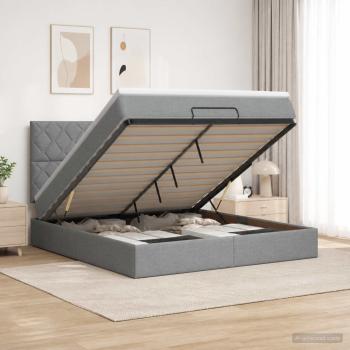 ARDEBO.de - LED-Speicherbett mit Matratze Hellgrau 140 x 190 cm Stoff