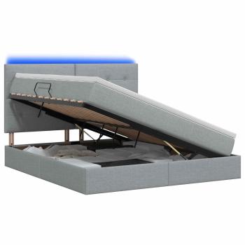 LED-Speicherbett mit Matratze Hellgrau 140 x 190 cm Stoff