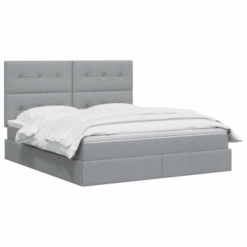 LED-Speicherbett mit Matratze Hellgrau 140 x 190 cm Stoff
