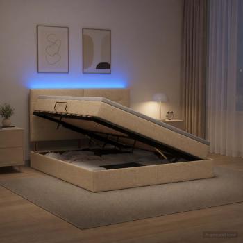 LED-Speicherbett mit Matratze Creme 140 x 200 cm Stoff