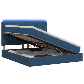 LED-Speicherbett mit Matratze Blau 140 x 200 cm Stoff