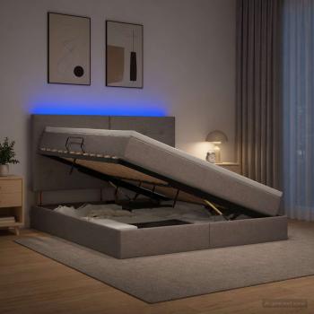ARDEBO.de - LED-Speicherbett mit Matratze Taupe 160 x 200 cm Stoff