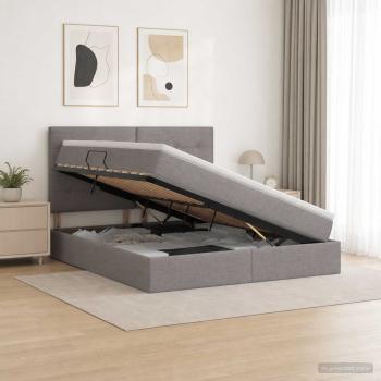 LED-Speicherbett mit Matratze Taupe 160 x 200 cm Stoff