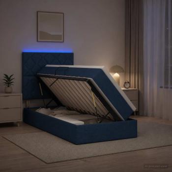 ARDEBO.de - LED-Speicherbett mit Matratze Blau 100 x 200 cm Stoff