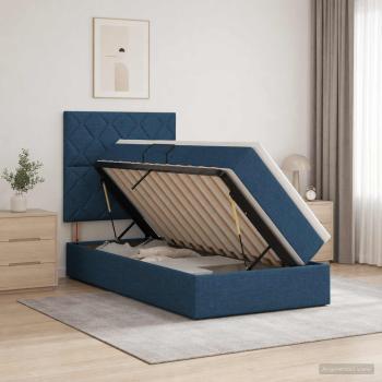LED-Speicherbett mit Matratze Blau 100 x 200 cm Stoff