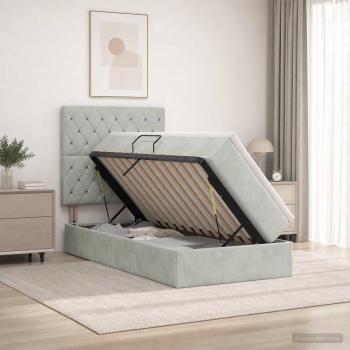 ARDEBO.de - LED-Speicherbett mit Matratze Hellgrau 100 x 200 cm Samt