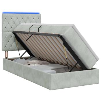 LED-Speicherbett mit Matratze Hellgrau 100 x 200 cm Samt