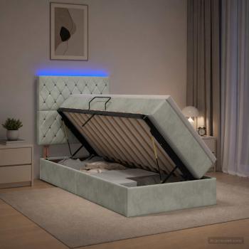 LED-Speicherbett mit Matratze Hellgrau 100 x 200 cm Samt