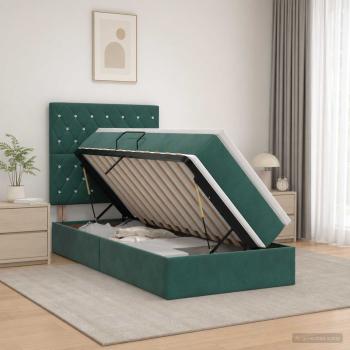 ARDEBO.de - LED-Speicherbett mit Matratze Dunkelgrün 100 x 200 cm Samt