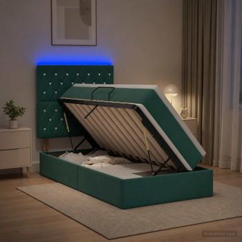 LED-Speicherbett mit Matratze Dunkelgrün 100 x 200 cm Samt