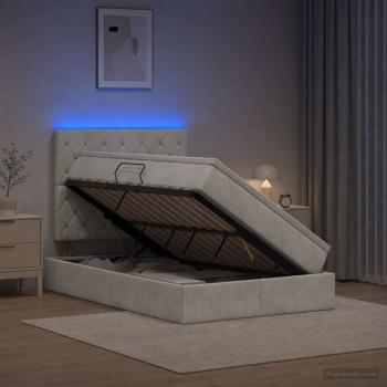 ARDEBO.de - LED-Speicherbett mit Matratze Hellgrau 120 x 200 cm Samt