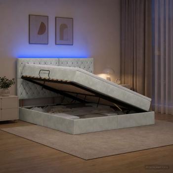 ARDEBO.de - LED-Speicherbett mit Matratze Hellgrau 140 x 190 cm Samt