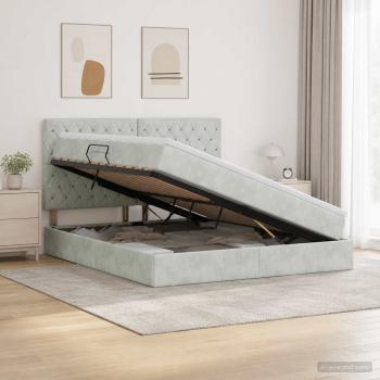 LED-Speicherbett mit Matratze Hellgrau 140 x 190 cm Samt