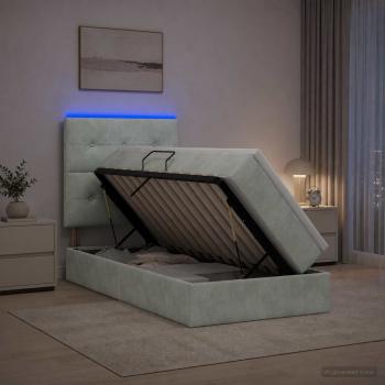 ARDEBO.de - LED-Speicherbett mit Matratze Hellgrau 90 x 190 cm Samt