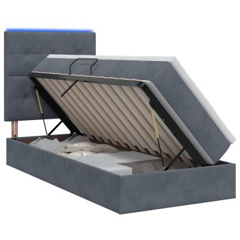 LED-Speicherbett mit Matratze Dunkelgrau 90 x 190 cm Samt